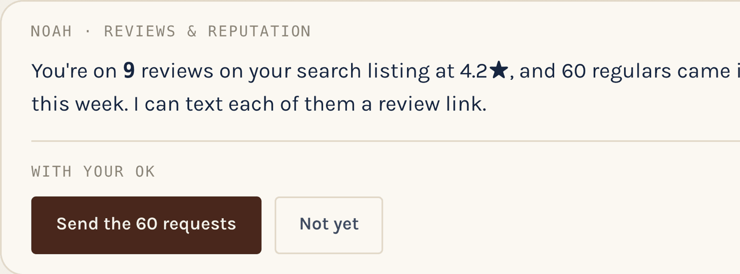 A drafted item with an approve button and a decline button