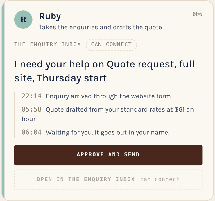 An enquiry drafted into a reply and held for approval